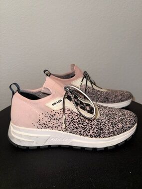 Prada Pink and Black Knit Slip-On Sneakers